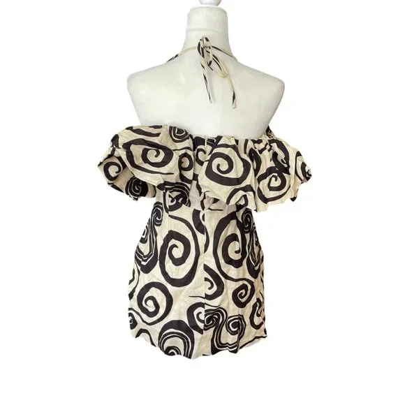 NWT Anthropologie The Wolf Gang Mirador Tan Linen Mini Dress Swirl SZ 6 - Picture 7 of 16